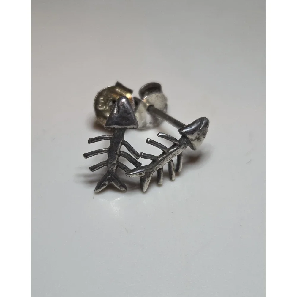 Unique‎ Sterling Silver Fish Bone Stud Earrings Fishing 925